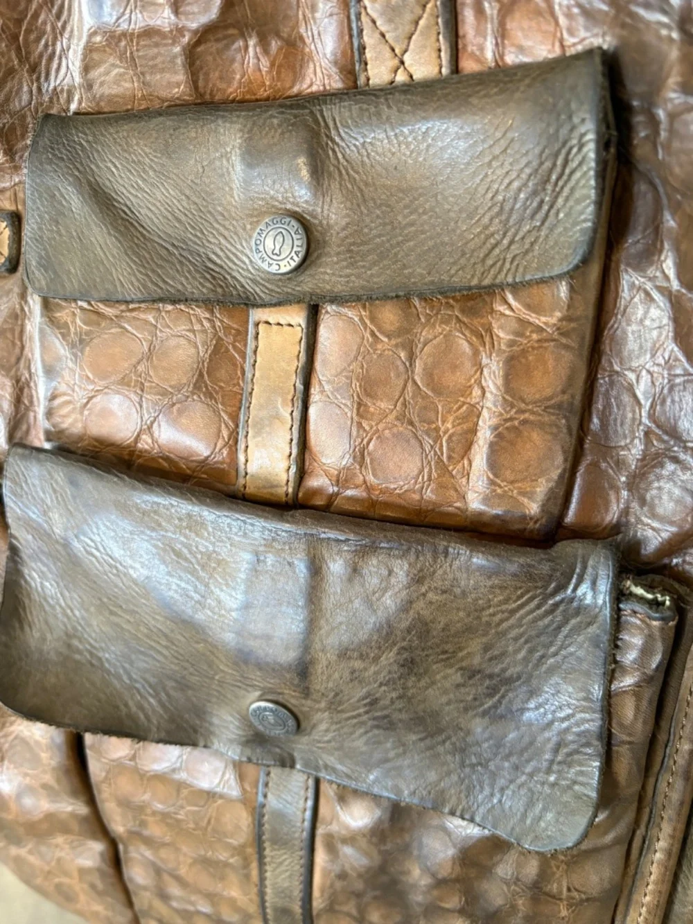 Campomaggi Tokyo Embossed Leather Shopping Tote in Verde Militare